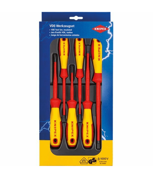 00 20 12 V02 Knipex VDE Screwdriver Set Slotted / Phillips® 6 Parts - 982401Sl, 982402Sl, 982030, 982040Sl, 982055Sl, 982065Sl - Gabby Electric