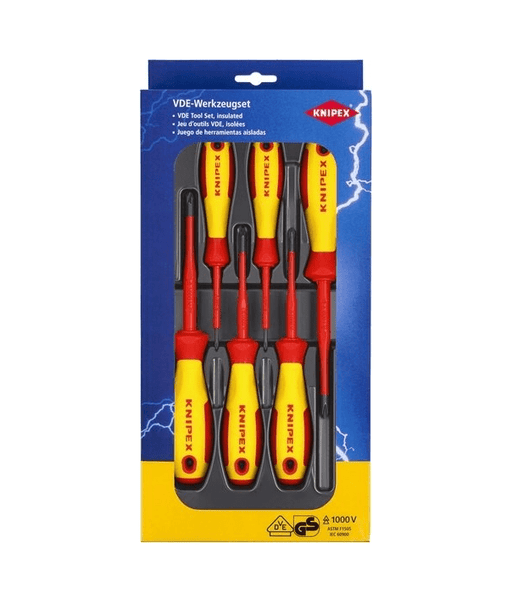 00 20 12 V03 Knipex VDE Screwdriver Set Phillips® / Pozidriv® 6 Parts - 982400, 982401Sl, 982402Sl, 982500, 982501Sl, 982502Sl - Gabby Electric