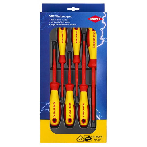 00 20 12 V05 Knipex VDE Screwdriver Set Plusminus / Slotted 6 Parts - 982025, 982040Sl, 982401Sls, 982402Sls, 982501Sls, 982502Sls - Gabby Electric