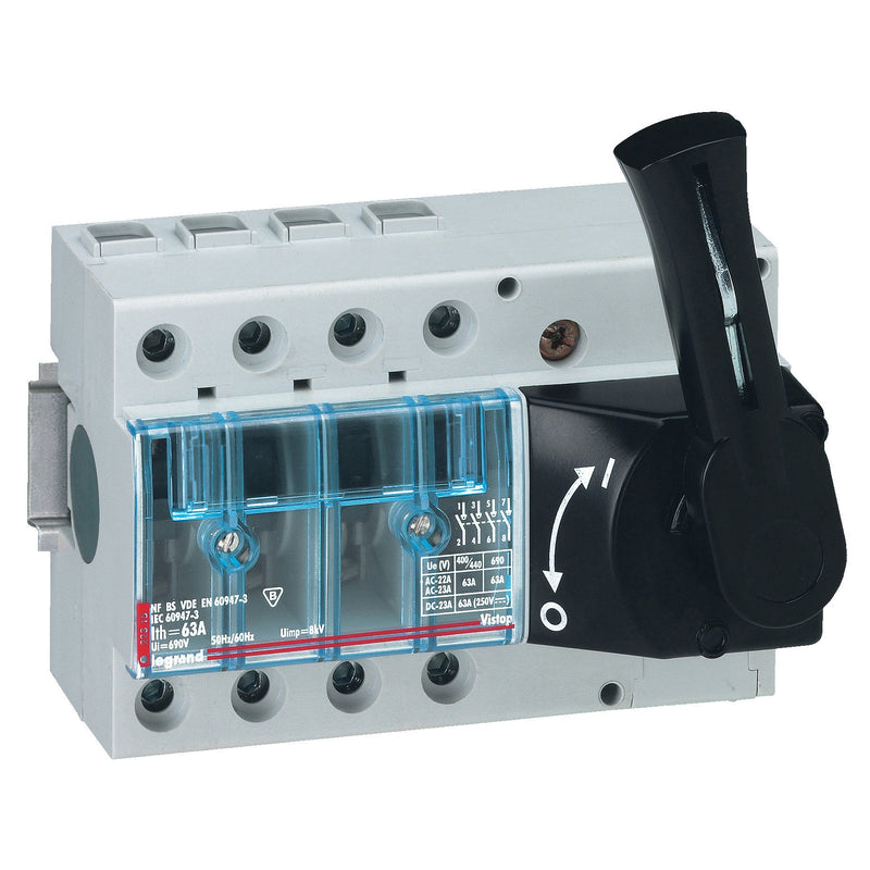 022512 Legrand Vistop Isolating switch 63A 3P, front black handle - Gabby Electric