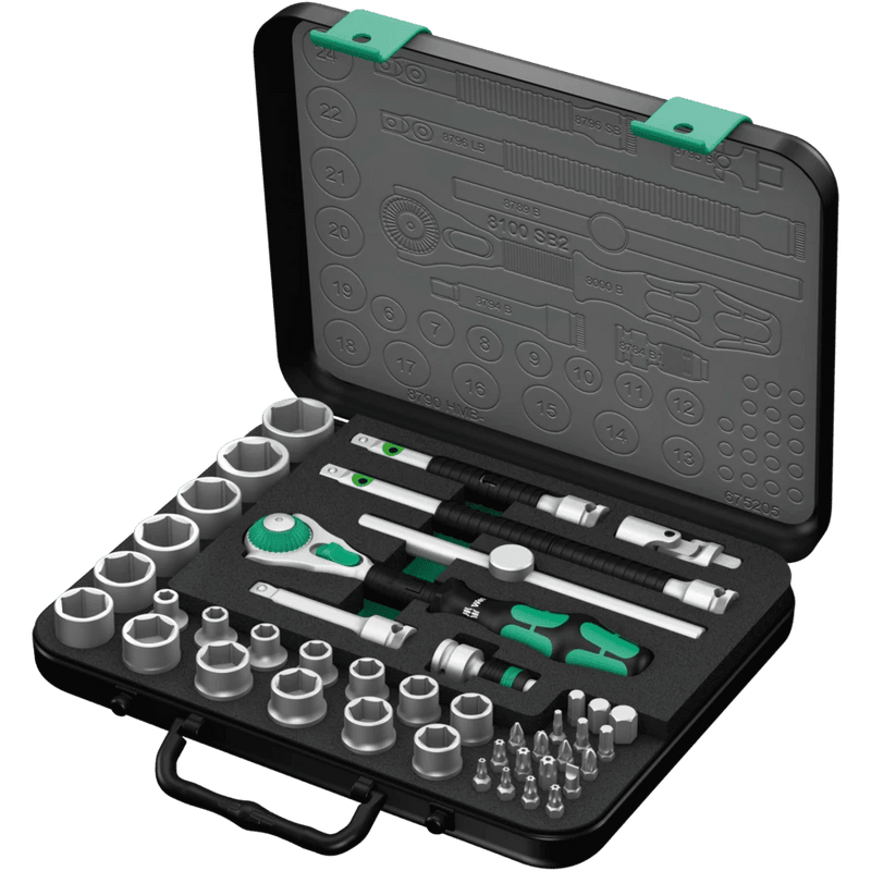 05003594001 Wera 8100 SB 2 Zyklop Speed Ratchet Set, 3/8" Drive, Metric, Set of 43pcs.