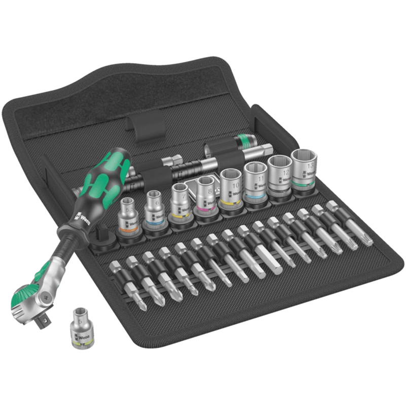 05004016001 Wera 8100 SA 6 Zyklop Speed Ratchet Set, 1/4" Drive, Metric, Set of 28pcs