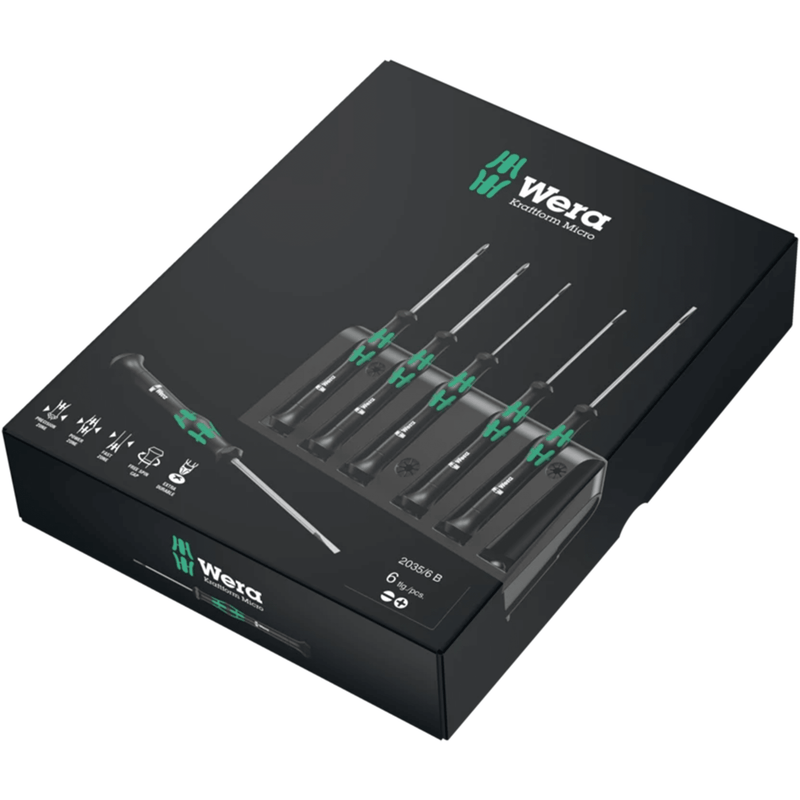 05118152001 Wera 2035/6 B Screwdriver Set and Rack for Electronic Applications, Set of 6pcs.