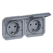 069576L Legrand Plexo Socket Outlet 2 Gang With Screw Terminals 16A IP55, grey - Gabby Electric
