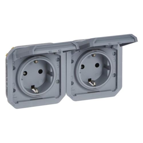 069576L Legrand Plexo Socket Outlet 2 Gang With Screw Terminals 16A IP55, grey - Gabby Electric