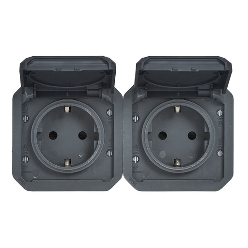 069879L Legrand Plexo Socket Outlet 2 Gang With Earth Lateral Contact 16A IP55, anthracite - Gabby Electric