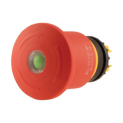 121463 Eaton M22 - PVT45P - MPI Emergency stop/emergency switching off pushbutton Ø45mm, Turn - to - release function, with mechanical switch position indication - Gabby Electric
