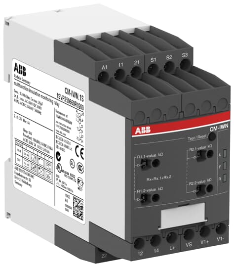 1SVR750660R0200 CM - IWN.1S Insulation monitoring relay 2c/o, 1 - 100kOhm,2 - 200kOhm, 24 - 240VAC/DC - Gabby Electric