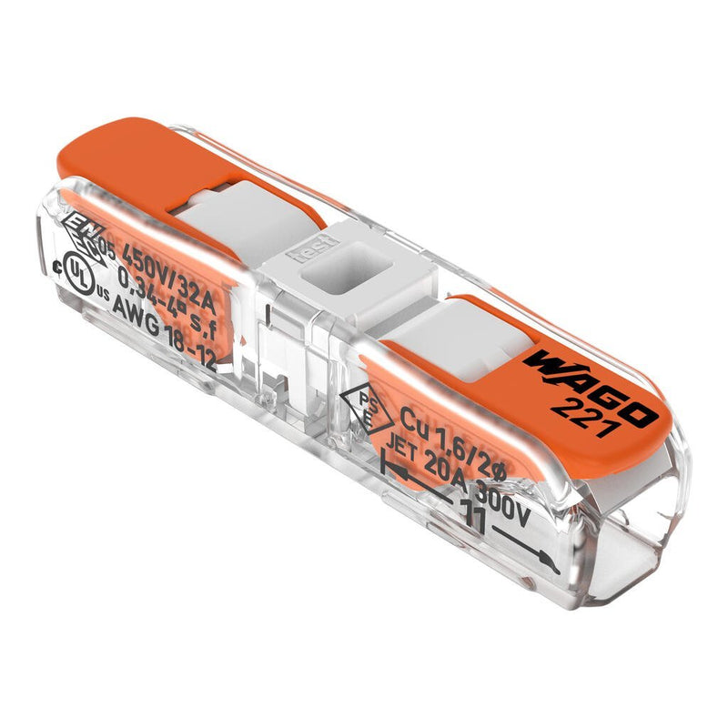 221 - 2401 Wago Inline Splicing Connector with Levers, max. 4mm², 2 - Conductor, Transparent - set of 60