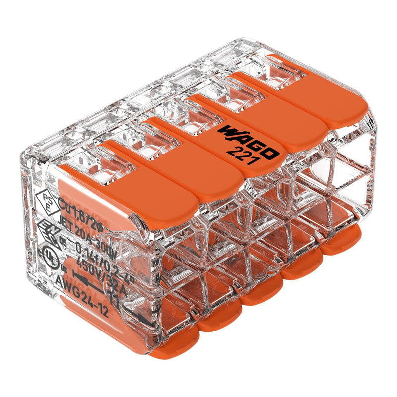 221 - 420 Wago Splicing Connector with Levers, max. 4mm², 10 - Conductor, Transparent - set of 15
