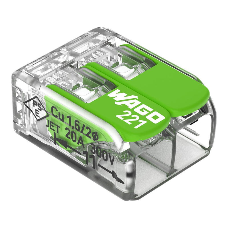 221 - 422 Wago Splicing Connector with Levers, max. 4mm², 2 - Conductor, Transparent - set of 100 - Gabby Electric