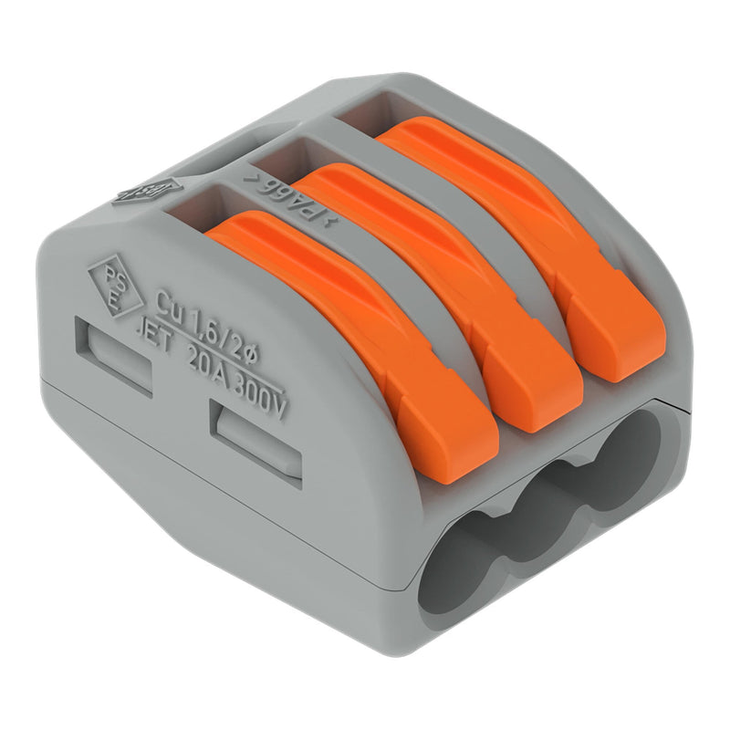 222 - 413 Wago Splicing connector with levers for all types of wires, 4 mm² 3 - conductor, gray - set of 50 - Gabby Electric