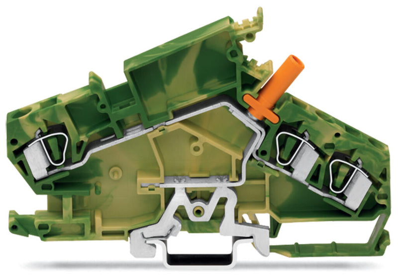 282-868 Wago 3-Conductor Ground Terminal Block, CAGE CLAMP®, 6mm², Green/Yellow