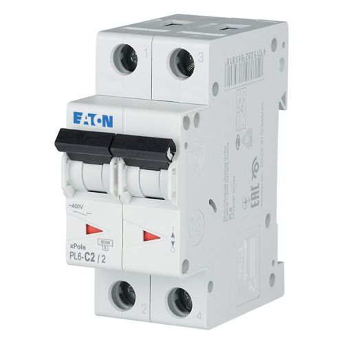 286562 Eaton PL6 - C2/2 Miniature Circuit Breaker (MCB), 2P C2A 6kA