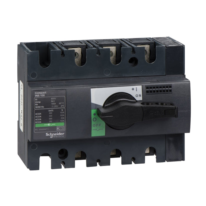 28908 switch disconnector, Compact INS100 , 100 A, standard version with black rotary handle, 3 poles - Gabby Electric