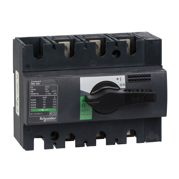 28912 switch disconnector, Compact INS160 , 160 A, standard version with black rotary handle, 3 poles - Gabby Electric