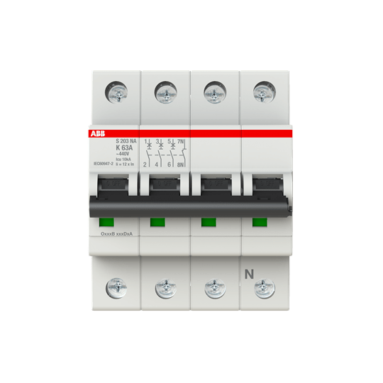 2CDS253103R0607 S203 - K63NA Miniature Circuit Breaker - 3+NP - K - 63 A - Gabby Electric