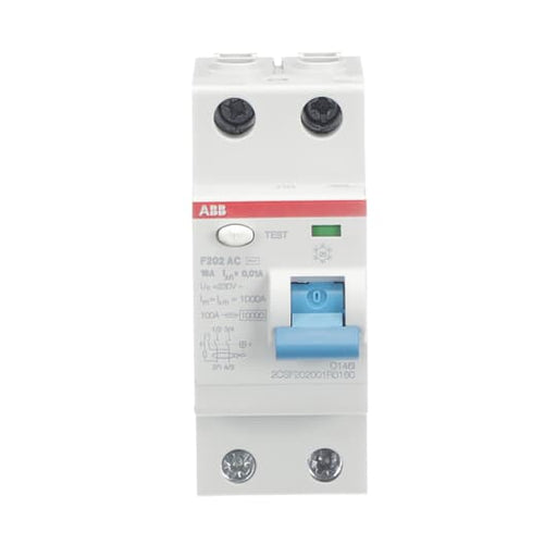 2CSF202001R0160 F202 AC - 16/0.01 Residual Current Circuit Breaker 2P AC type 10 mA - Gabby Electric