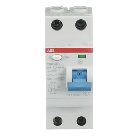 2CSF202001R1250 F202 AC - 25/0.03 Residual Current Circuit Breaker 2P AC type 30 mA - Gabby Electric