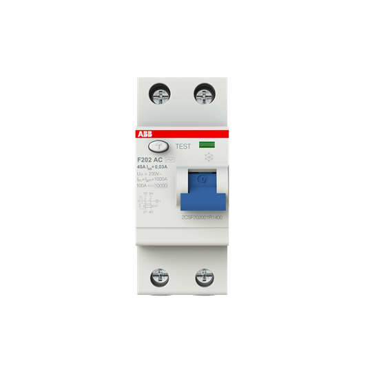 2CSF202001R1400 F202 AC - 40/0.03 Residual Current Circuit Breaker 2P AC type 30 mA - Gabby Electric