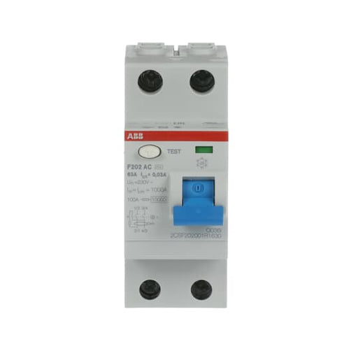 2CSF202001R1630 F202 AC - 63/0.03 Residual Current Circuit Breaker 2P AC type 30 mA - Gabby Electric