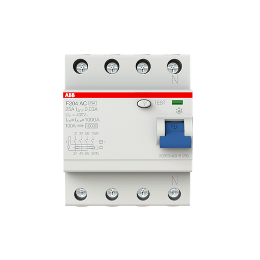 2CSF204001R1250 F204 AC - 25/0.03 Residual Current Circuit Breaker 4P AC type 30 mA - Gabby Electric