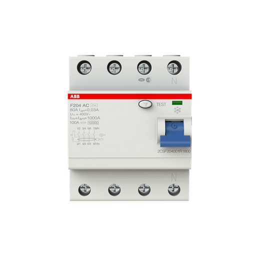 2CSF204001R1800 F204 AC - 80/0.03 Residual Current Circuit Breaker 4P AC type 30 mA - Gabby Electric