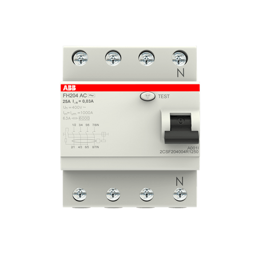 2CSF204004R1250 FH204 AC - 25/0.03 Residual Current Circuit Breaker 4P AC type 30 mA - Gabby Electric