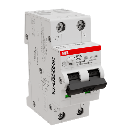 2CSR255080R1164 DS201 C16 AC30 Residual Current Circuit Breaker with Overcurrent Protection - Gabby Electric