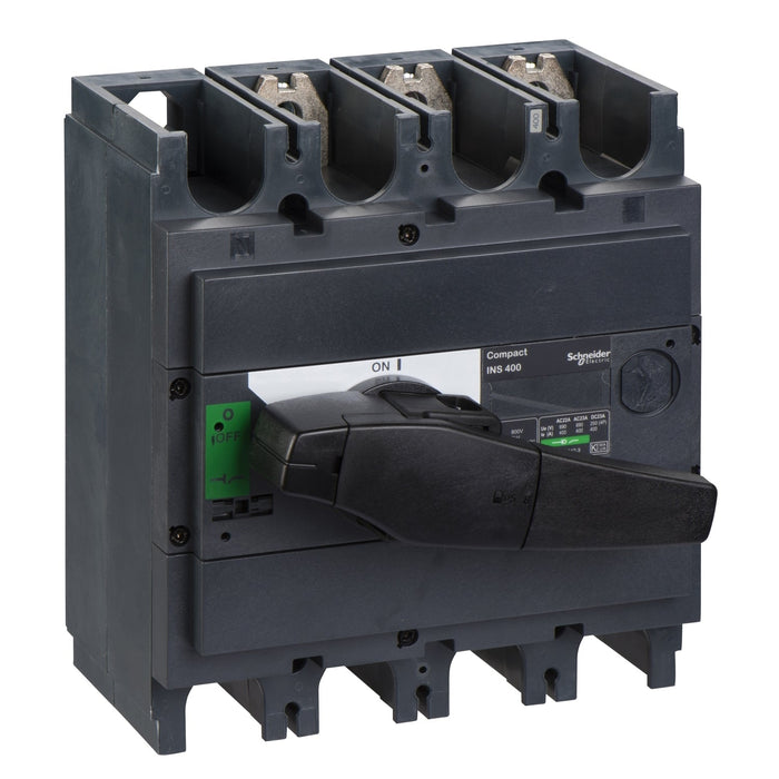 31110 switch disconnector, Compact INS400 , 400 A, standard version with black rotary handle, 3 poles - Gabby Electric