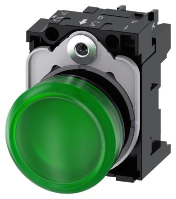 3SU1102 - 6AA40 - 1AA0 Indicator lights, 22 mm, round, plastic, green, with integrated LED 24 V AC/DC - Gabby Electric