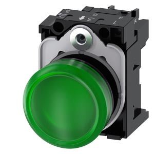 3SU1106 - 6AA40 - 1AA0 Indicator light with holder Ø22mm, LED 230VAC, green - Gabby Electric