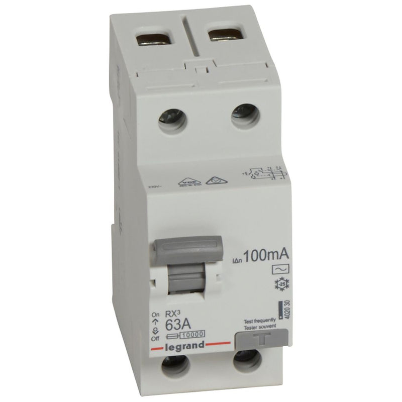 402030 Legrand RX³ Residual current circuit breaker 2P 230V 63A 100 mA AC type - Gabby Electric
