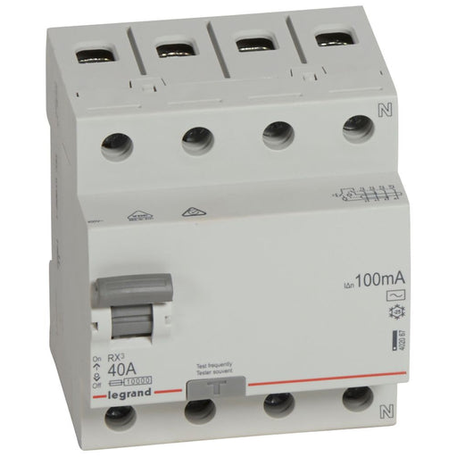 402067 Legrand RX³ Residual Current Circuit Breaker (RCCB), 4P 400V 40A 100mA AC type - Gabby Electric