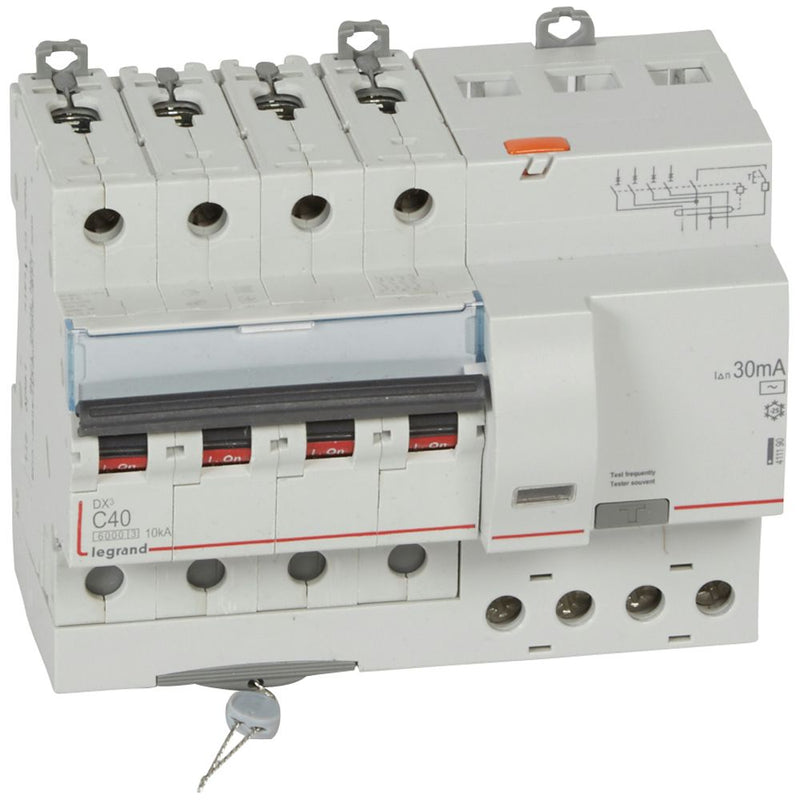 411190 Legrand DX³ Residual Current Circuit Breaker (RCBO) 4P C40A 30mA AC Type - Gabby Electric