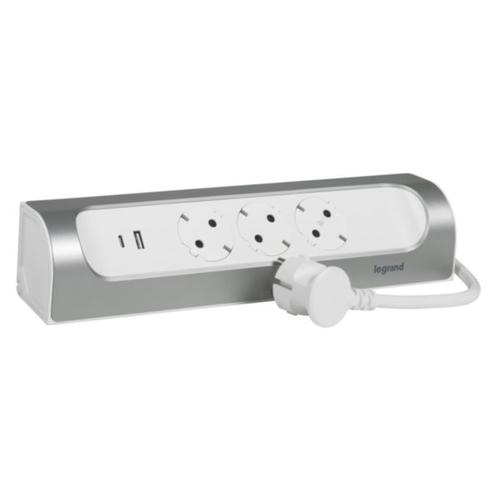694502 Legrand Multi - Outlet Extension Sockets with 3 Schuko Standard 2P+T Flush Sockets, 16A, 230V, 3680W with USB Type A+C, 1m, White - Gabby Electric