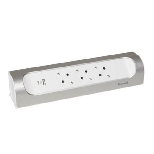 694504 Legrand Multi - Outlet Extension Sockets with 3 Schuko Standard 2P+T Flush Sockets, 16A, 230V, 3680W with USB Type A+C, Whithout Cable, White - Gabby Electric