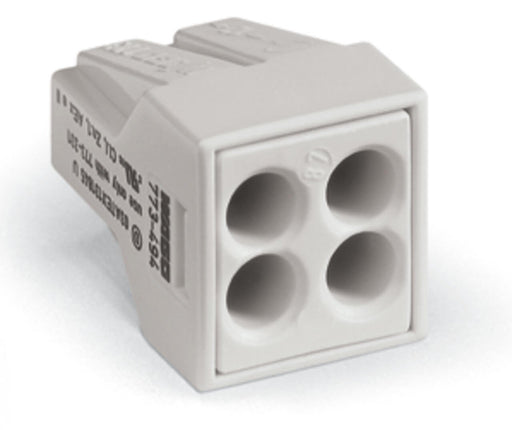 773 - 494 Wago PUSH WIRE Splicing connector for solid and stranded conductors 2.5 mm² 4 conductor, light gray - set of 100 - Gabby Electric