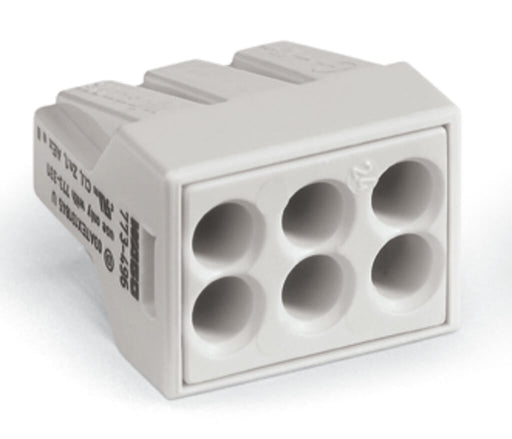 773 - 496 Wago PUSH WIRE Splicing connector for solid and stranded laidmass 2.5 mm² 6 laidmas, light gray - set of 50 - Gabby Electric