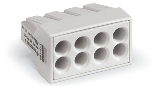 773 - 498 Wago PUSH WIRE Splicing connector for solid and stranded conductors 2.5 mm² 8 conductor, light gray - set of 50 - Gabby Electric