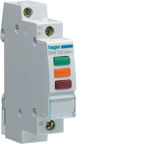 Hager SVN129 LED Indicator Module Red Green Orange 230VAC 1 Module