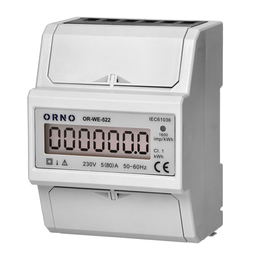 ORNO OR-WE-522 1-Phase Electricity Consumption Indicator 80A 4.3 Modules DIN Rail