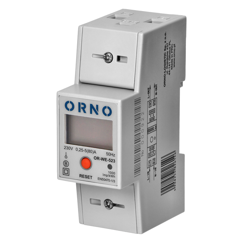ORNO OR-WE-523 1-Phase kWh Meter 80A MID RS485 Pulse Output 2M DIN Rail