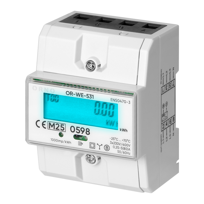 ORNO OR-WE-531 3-Phase Energy Meter 80A MID DIN TH-35mm 4.3 Modules