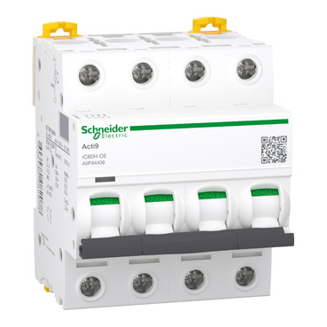 Schneider A9F84406 Acti9 iC60H MCB 4P C6A 10kA DIN Rail