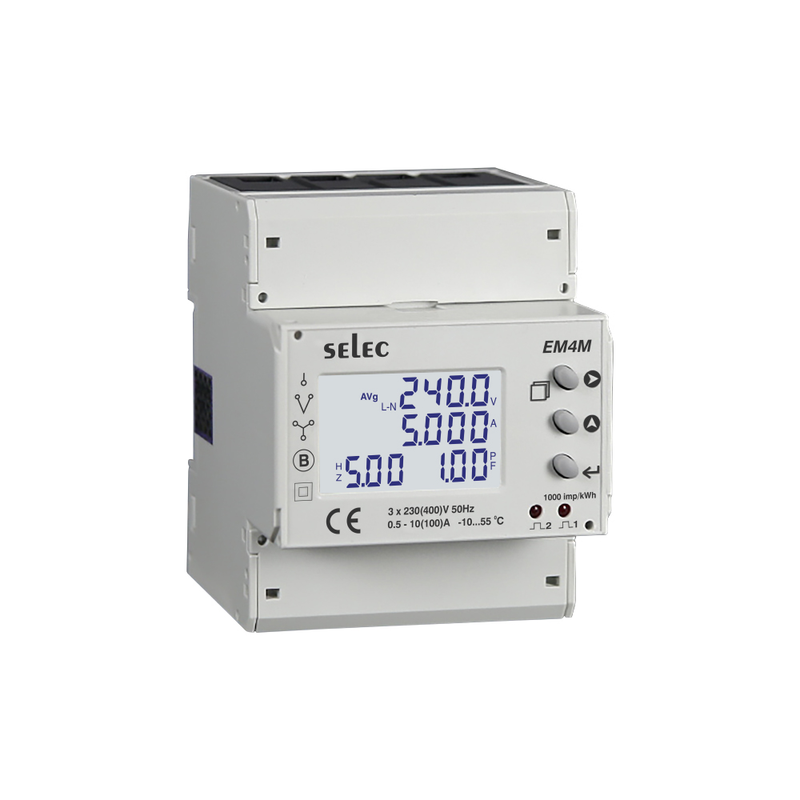 Selec EM4M-3P-C-100A Energy Meter 3P 100A Direct DIN Rail RS485 Modbus