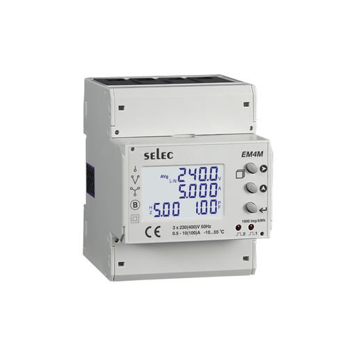 Selec EM4M-3P-C-100A Energy Meter 3P 100A Direct DIN Rail RS485 Modbus