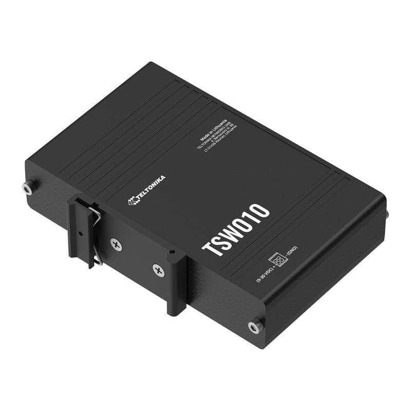 Teltonika TSW010 TSW010000000 Unmanaged DIN Rail Switch, angled view