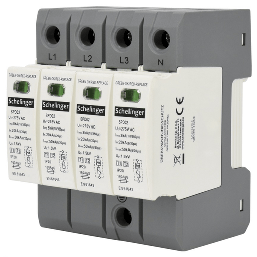 A51 - SPD02 - 4P Schelinger Surge Protection Device 275V 4P T1+T2 (B+C) ImAx 50KA, Iimp 8KA - Gabby Electric