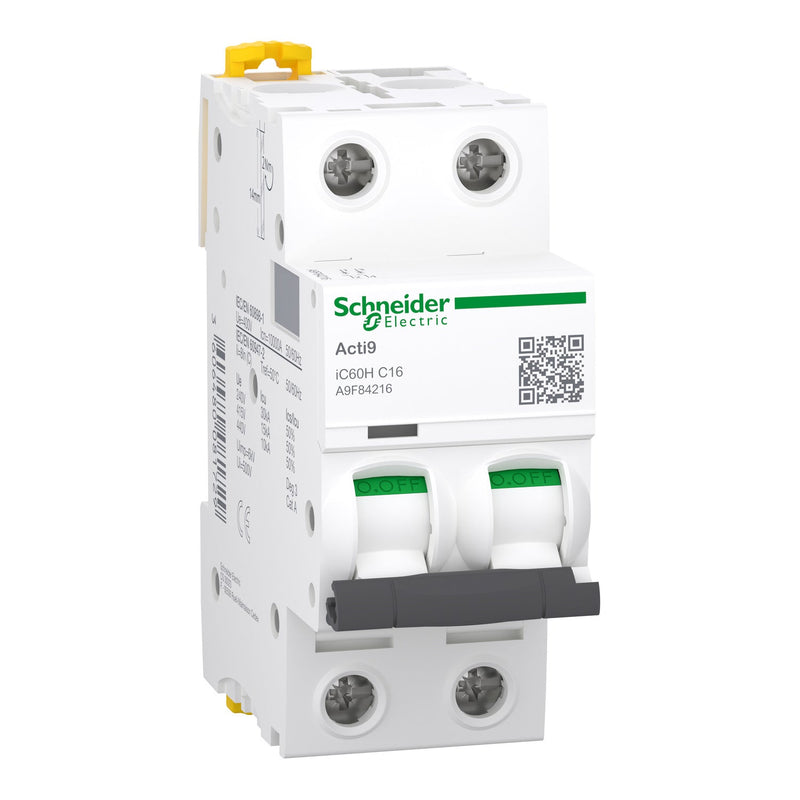 A9F84216 Schneider Electric Miniature Circuit Breaker (MCB), Acti9 iC60H 2P C16A 10kA